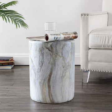 Troy 16" Modern Minimalist Faux Marble Column Indoor/Outdoor Accent Table - JONATHAN Y